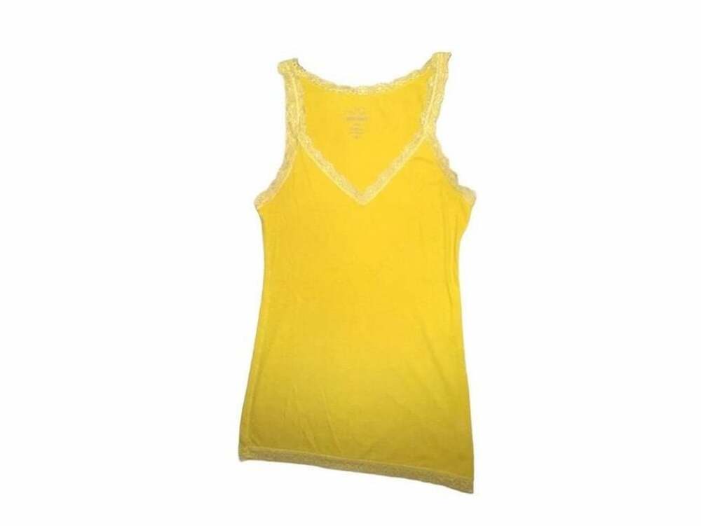 Y2K Old Navy Tank Top Size Medium Yellow Ribbed Lace Trim V-Neck